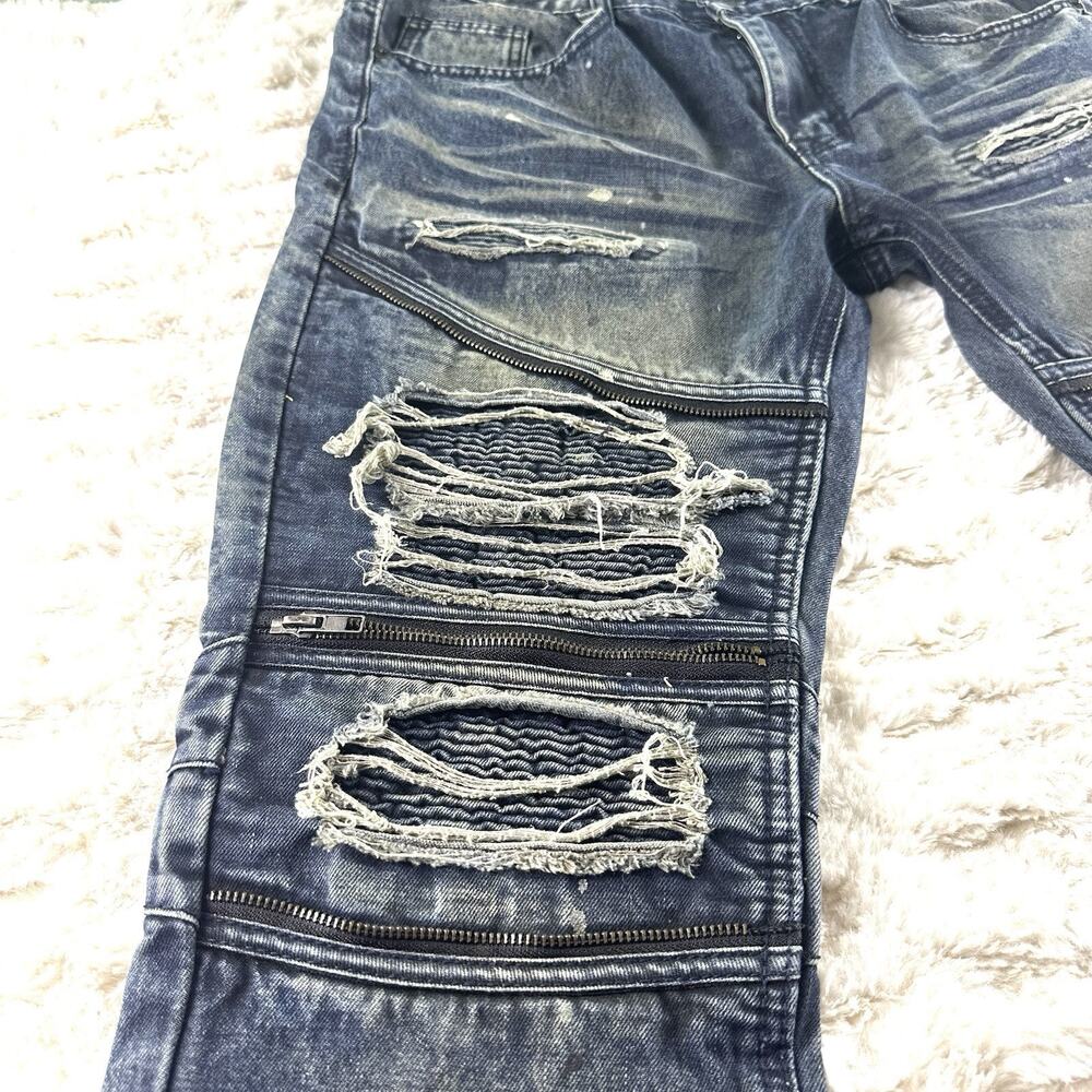 Smoke Rise Jeans Mens 36 (32” inseam) Dark Wash Ripped Distressed Moto - Picture 9 of 16